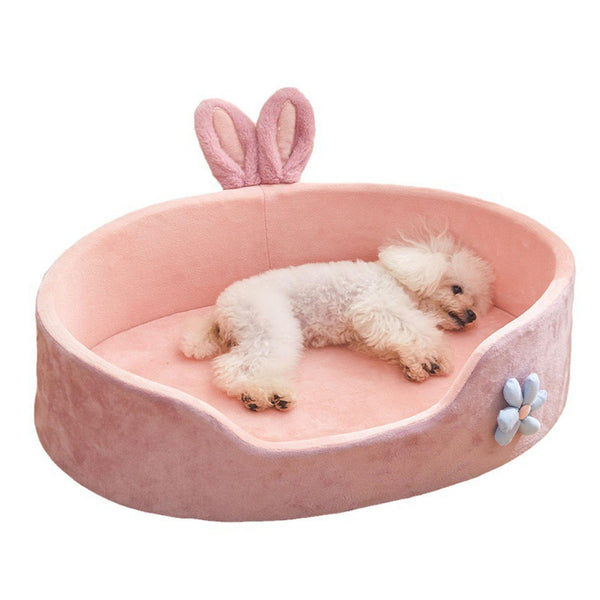 Cute Princess Dog Bed Pink Pet Bed Detachable Machine Washable Dog Sleeping Bed Rabbit Ear Round Pet Bed Soft Comfortable Warm Cat Bed for Small Medium Sized Breed(M Suitable for 44.1β110.2 Lb)