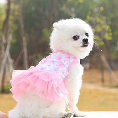 Pet Dog Cotton Skirt with Peach Blossom Design