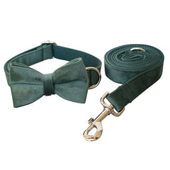 Green Velvet Dog Collar and Leash Set
