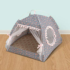 Grey Pet Dog & Cat Tent Summer Cooling Dog House Kennel with Removable Washable Cushion Pillow Portable Folding Puppy Bed Cozy Pet Playpen