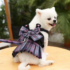 Dog Skirt Cat JK Grid Chest Strap with Leash