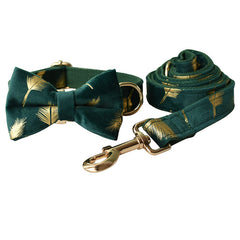 Emerald Feather Pattern Pet Collar and Leash Set