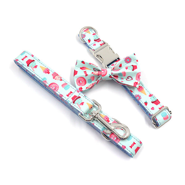 Cute Cartoon Dog Collar and Leash Bow Set