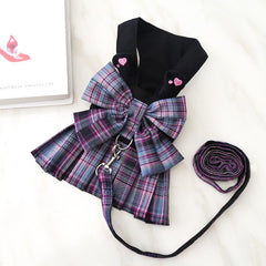 Dog Skirt Cat JK Grid Chest Strap with Leash